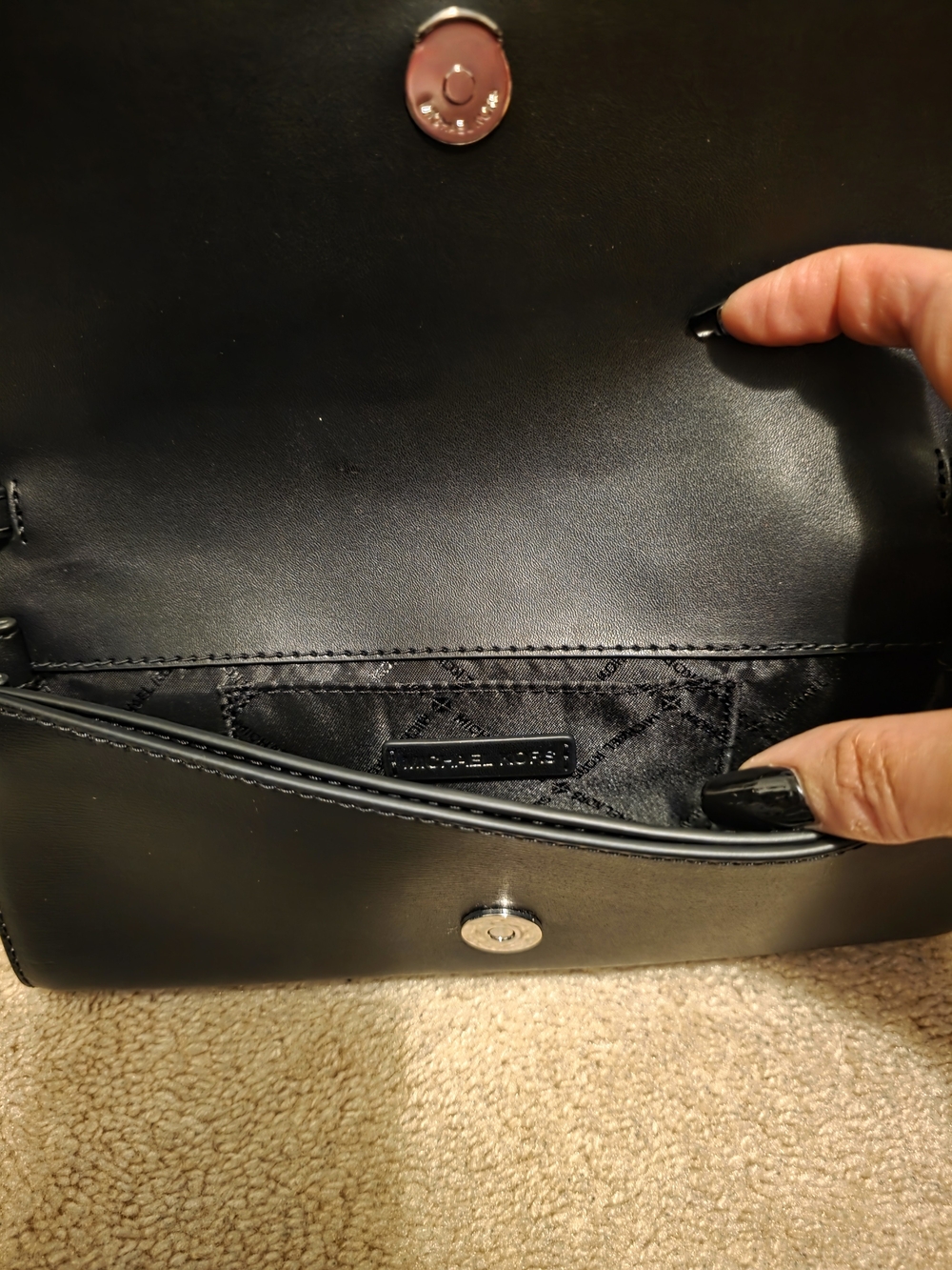Michael Kors Black Leather Clutch with Magnetic Snap